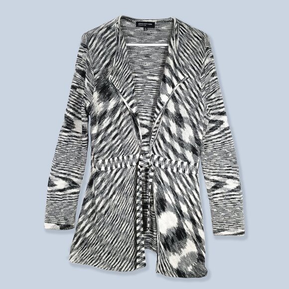 Jones New York Black/White Tie Waist Cardigan, Size M - Picture 1 of 9
